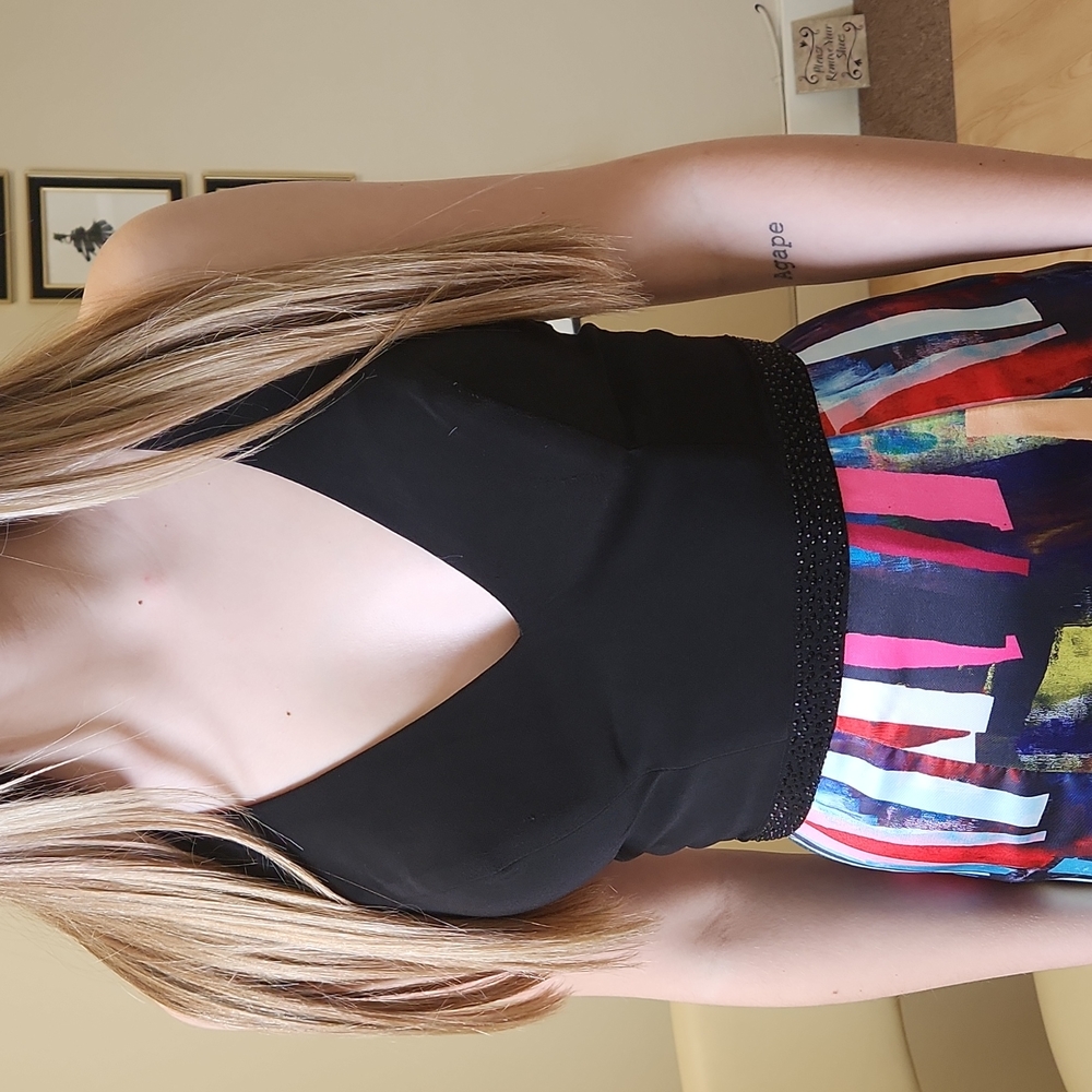 Size 4 black/multi color block Ellie Wilde trumpet prom dress NWT never worn! - Picture 3 of 12